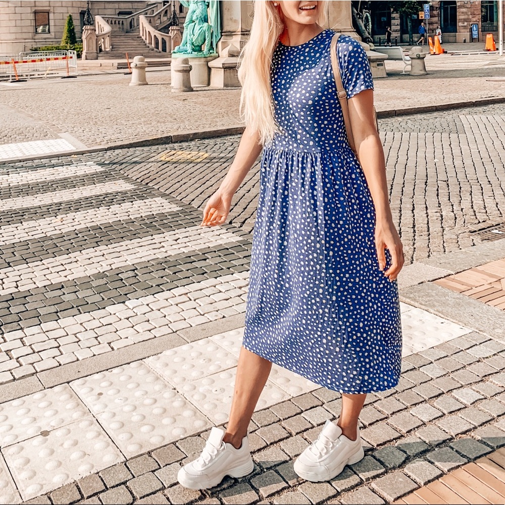 Blue and white dress
